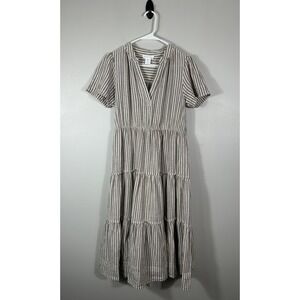 Cynthia Rowley Dress Womens Small Linen Blend Striped Tiered Boho Vacation